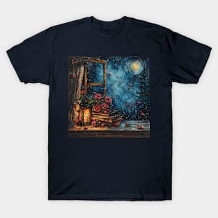 Fantasy winter starry night window T-Shirt